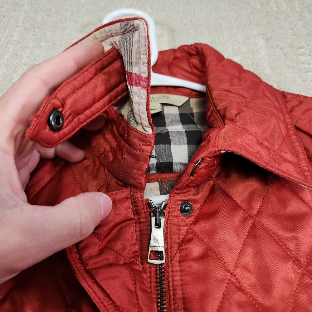 Burberry Brit Jacket Women Medium Diamond Quilted Red Nova Check Lined Full Zip - Picture 4 of 14